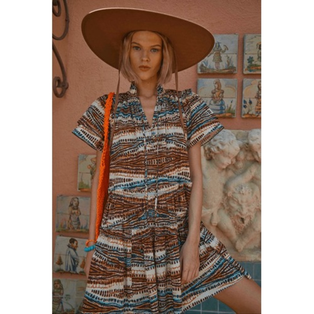 Hunter Bell Jenkins Dress Womens Brown Tribal Tiered Mini Size S